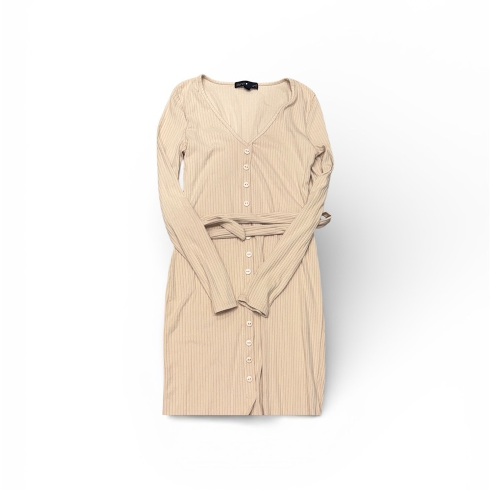 183. Derek Heart Beige Ribbed Womens Midi Dress Size Medium